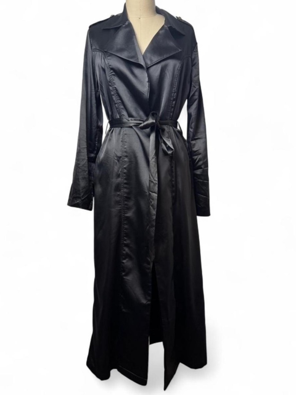 Blue Blush - Longline Satin Trench Coat